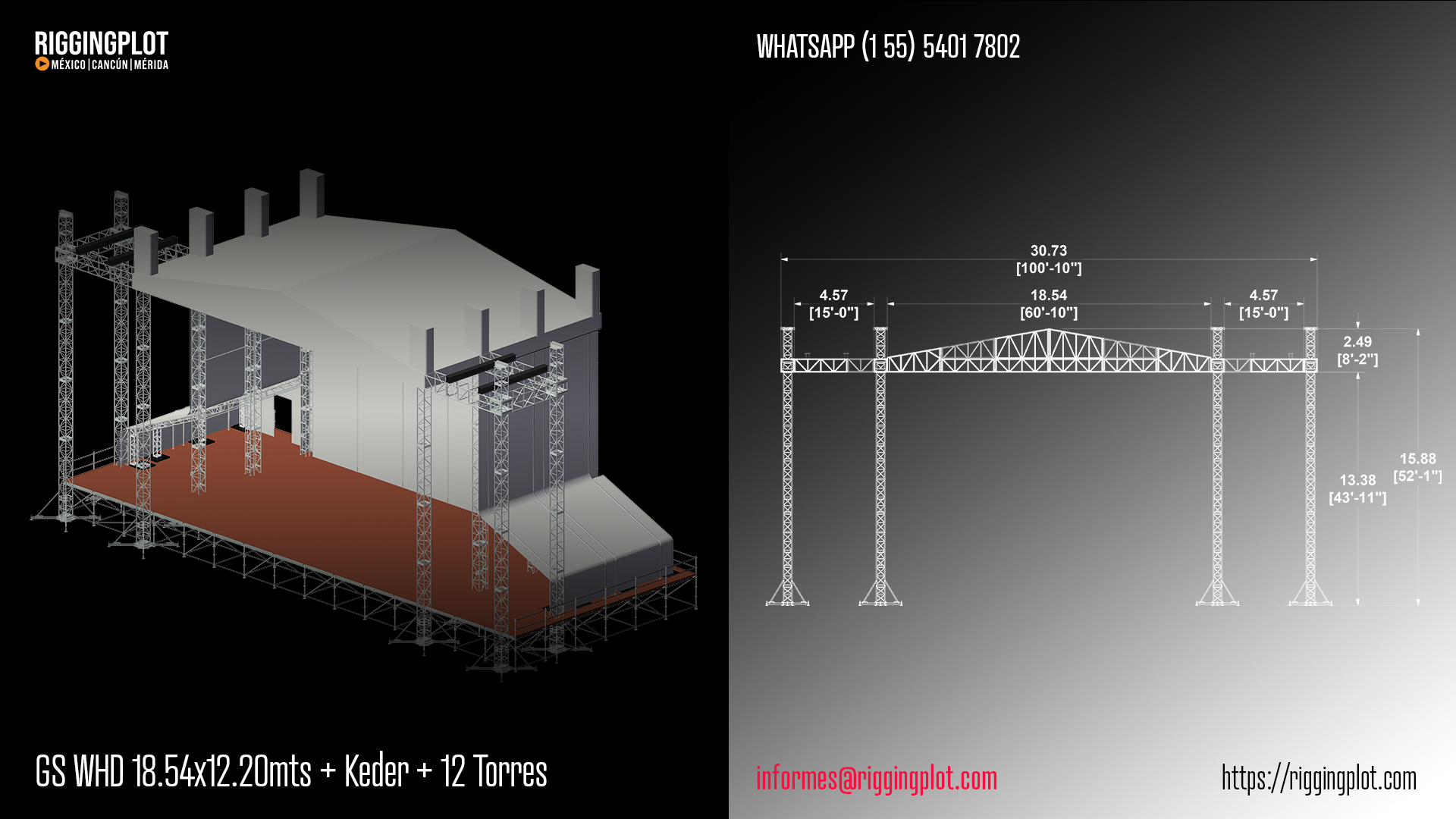 RENTA DE GROUND SUPPORT WHD 18.50X12.20MTS CON CANTILIVER DE 16 TORRES MÉRIDA